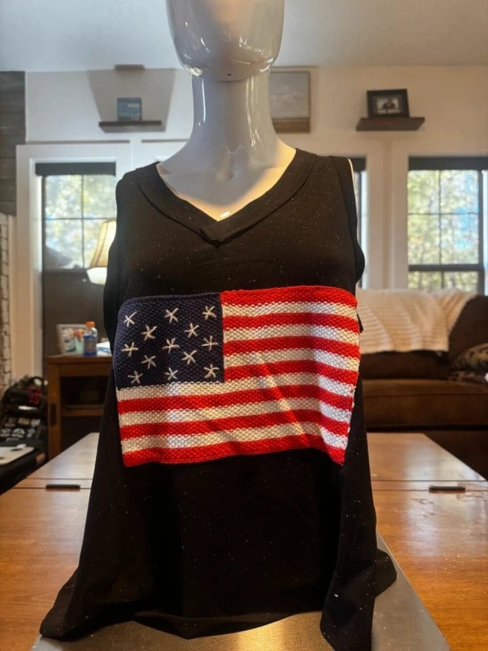 POL V-Neck Tank with American Flag Patch